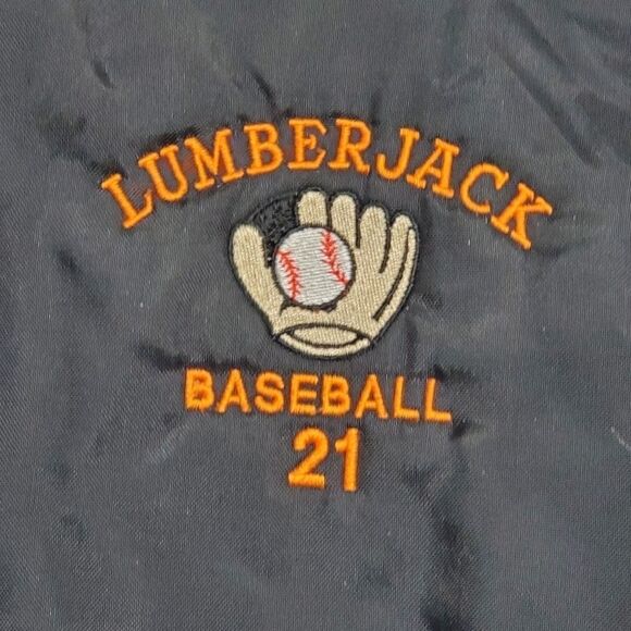 West Ark Satin Jacket Vintage 1980 Black Embroidered Lumberjack Baseball… - Picture 3 of 5